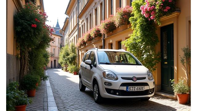 Úsporný Fiat Tipo zaparkovaný na ulici v Praze.