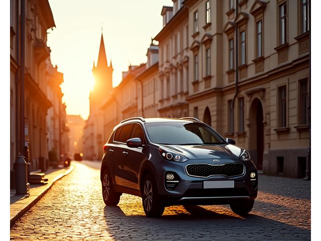 Robustní SUV zaparkované před historickou budovou v Praze.