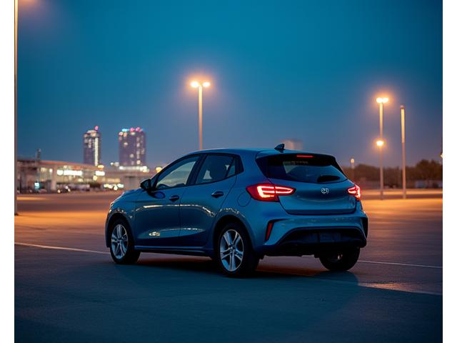 Auto k dispozici 24/7 na parkovišti letiště, s nočním osvětlením