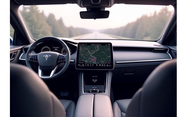 Moderní, luxusní interiér SUV s velkou dotykovou obrazovkou a koženými sedadly